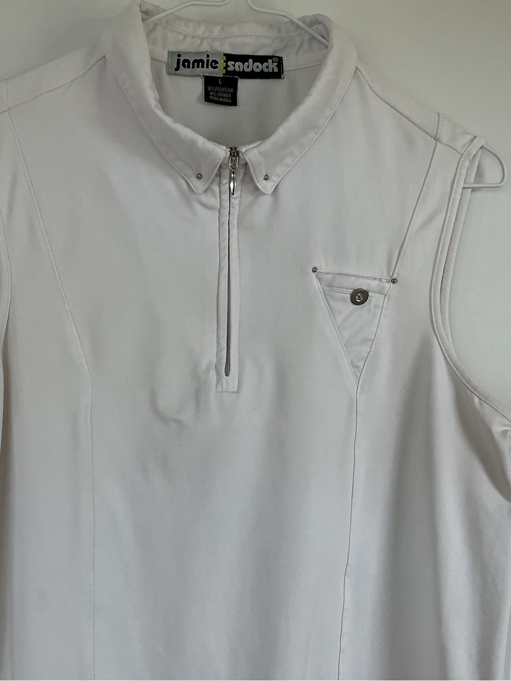 jamie sadock White Sleeveless Zip Polo with Triangle Pocket